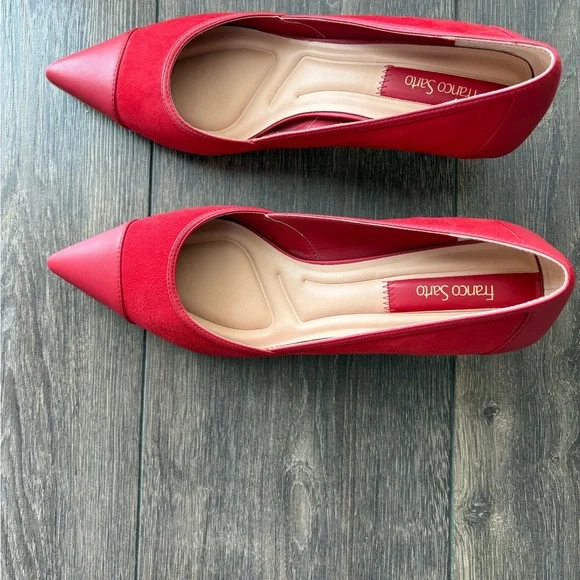 Franco Sarto Red Pointed-Toe Mixed-Material Flats - Picture 2 of 3